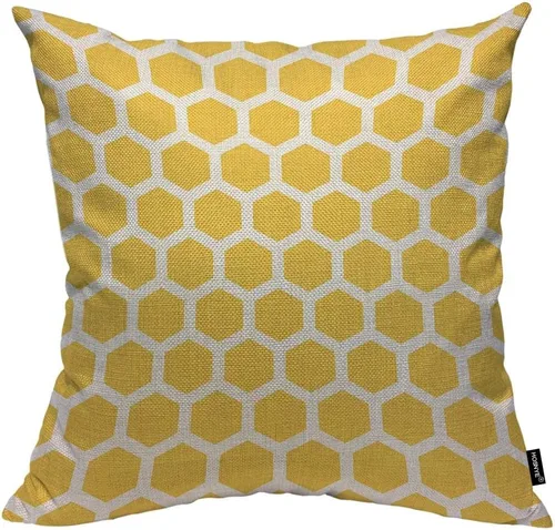 HOSNYE Funda de cojín con diseño de panales de abeja, color amarillo y blanco, patrón abstracto de algodón y lino para sofá, cama, sofá, automóvil,