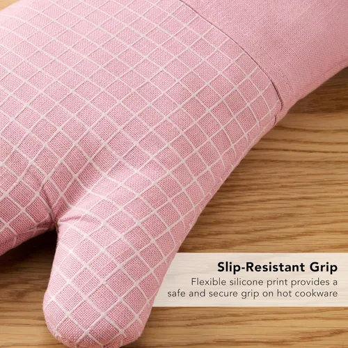 Miniatura 7 de KITCHENAID Gourmet Series Gridlines - Juego de 2 guantes de horno resistentes al calor hasta 600 °F, agarre de silicona suave, puño magnético, rosa