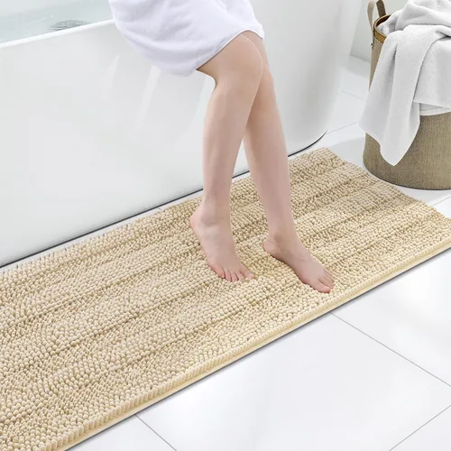 Miniatura 33 de Grandaily Alfombras de baño de felpilla a rayas de 24 x 16 pulgadas, extra gruesas y suaves, absorbentes, parte trasera de goma, alfombra de ducha