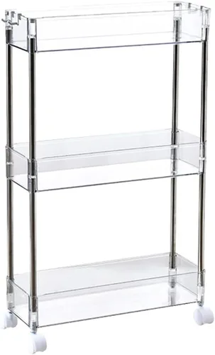 Holibanna Carrito de almacenamiento delgado con ruedas de 3 niveles, estantería móvil, organizador de baño, blanco, transparente, para cocina, baño,