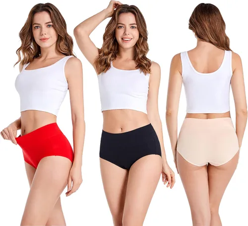 Miniatura 2 de Havvis - Calzones de cintura alta y de algodón para mujer, ropa interior que disimula la barriga, jacquard con rosas, paquete múltiple
