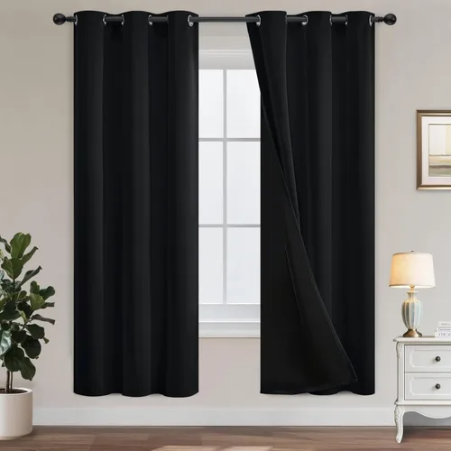 Miniatura 105 de Yakamok Cortinas negras, cortinas de ventana con aislamiento térmico y eficiencia energética para dormitorio, cortinas opacas completas y cortinas