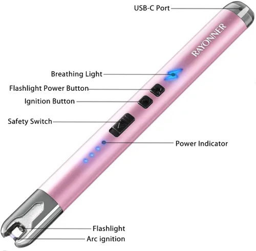 Miniatura 3 de RAYONNER Encendedor eléctrico de velas con linterna, USB C recargable, de arco de plasma, resistente al viento, para velas profundas, estufa de gas