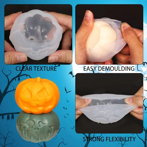 Miniatura 3 de 2 piezas de molde de vela de calabaza molde de silicona de resina de Halloween para bricolaje velas de aromaterapia cera yeso polímero arcilla