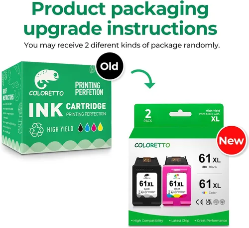 Miniatura 2 de COLORETTO - Cartuchos de tinta para impresora remanufacturados de repuesto para HP 61XL para usar con Envy 4500, 5530, 5535, Deskjet 1510, 1512, 1