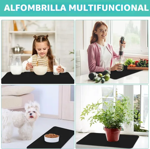 Miniatura 7 de WISELIFE Tapete de café súper absorbente para secar platos, accesorios de barra de café, combina con máquina, tapetes de secado grandes para Negro
