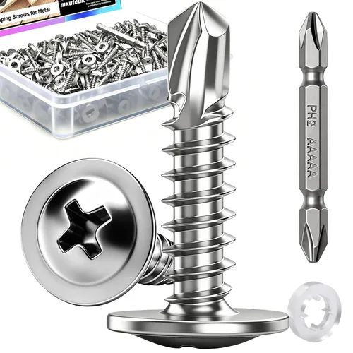 Miniatura 13 de mxuteuk 230 tornillos autorroscantes #8 para metal, 410 tornillos autoperforantes de acero inoxidable, tornillos de chapa de cabeza de truss de 1/2