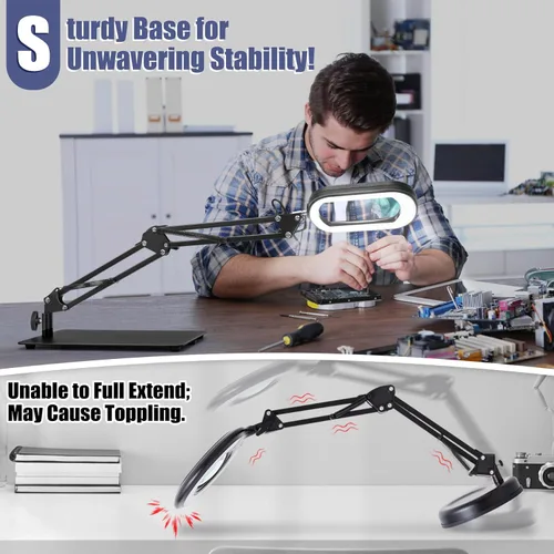 Miniatura 4 de Drdefi Lupa cuadrada de 10X con luz y soporte, lupa de cristal real iluminada con LED, 5 modos de color regulable continuo, lámpara de escritorio