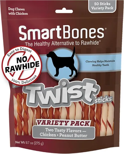 Miniatura 12 de SmartBones Smart Twist Sticks, Palitos masticables sin piel cruda para perros, hechos con pollo real, 50 palitos, 9.7 onzas (Paquete de 1)