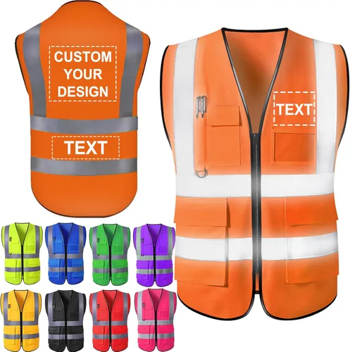 Aolun Chalecos de seguridad de alta visibilidad, chaleco reflectante con bolsillos, logotipo personalizado, ropa de trabajo protectora para hombres