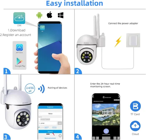 Miniatura 9 de CKK Cámara de seguridad 1080P para exteriores, 2 cámaras PTZ WiFi de 2 MP para el hogar (doble banda 2.4G/5G), panorámica/inclinación de 360°