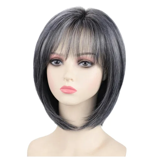 Miniatura 9 de RENERSHOW Pelucas rubias en capas para mujeres blancas con flequillo, peluca de pelo corto lacio, peluca sintética de color rubio degradado