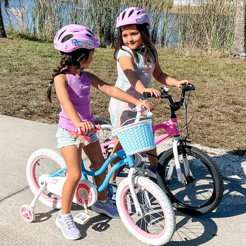Miniatura 5 de RoyalBaby Stargirl - Bicicleta infantil de 14 pulgadas para niñas con ruedas de entrenamiento y canasta, color azul [4] Azul cielo