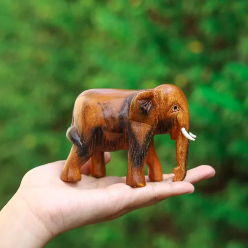Miniatura 4 de Estatua de elefante de madera tailandesa tallada a mano de 4 pulgadas, escultura, arte decorativo, rústico, decoración para el hogar, decoración