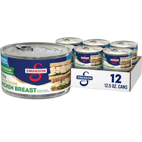Miniatura 13 de Swanson 25% menos sodio, pechuga de pollo premium en agua enlatada en trozos blancos, lata de 12.5 OZ