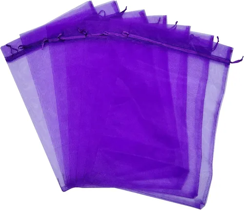 Miniatura 5 de Ankirol 50 bolsas de organza transparente, 12 x 16 bolsas grandes de organza con cordón (morado oscuro)