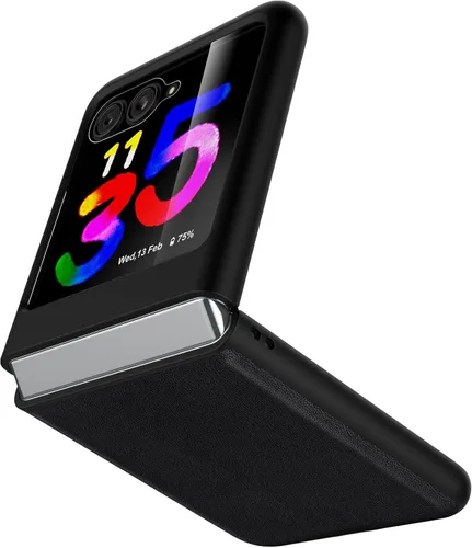 Cresee Funda para Motorola Razr Plus 2023 (Razr+ 2023) con protector de pantalla - Funda de cuero genuino para Moto Razr+ 2023 - Negro
