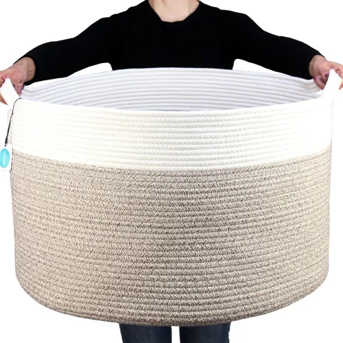 Miniatura 19 de Casaphoria - Canasta tejida con cuerda de algodón 3XL de 22 x 22 x 14 pulgadas, para sala de estar, mantas, ropa sucia, con asa (paquete de 1)