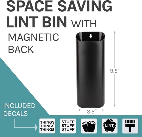 Miniatura 2 de JS Jackson Supplies Pequeño cubo de pelusa negro con parte trasera magnética, cubo de basura de perfil delgado que ahorra espacio y organizador