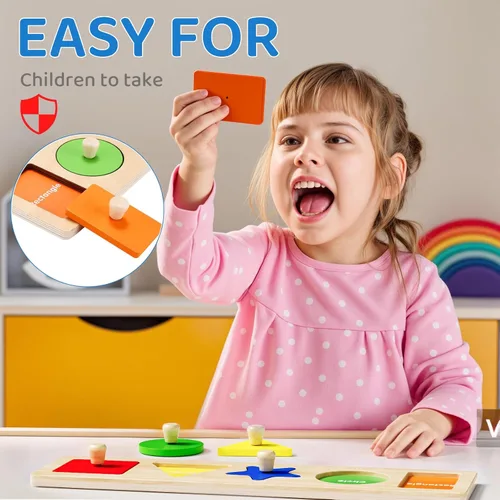 Miniatura 5 de Primer Rompecabezas de Formas de Madera con Perillas Jumbo para Niños Pequeños de 1-3, Juguetes de Rompecabezas Montessori para Niños de 1-2 Años