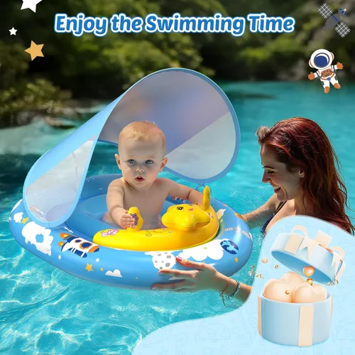 Miniatura 7 de Flotador de piscina para bebés con toldo UPF50+, flotadores inflables para piscina para niños, flotador de natación infantil con consola