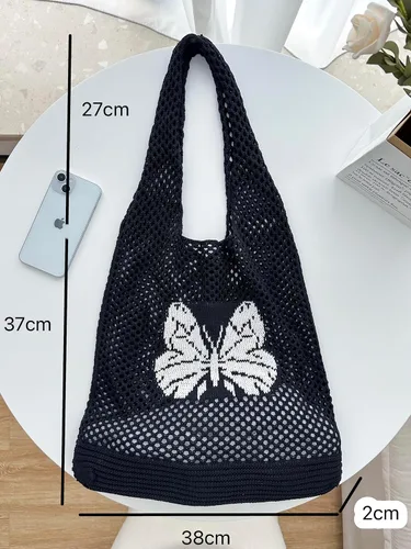 Miniatura 4 de ENBEI Bolsas bohemias, bolsa de punto de hombro, bolsa de mano Y2K estética, bolso de ganchillo lindo para mujeres, regalos hippie Caqui con seis