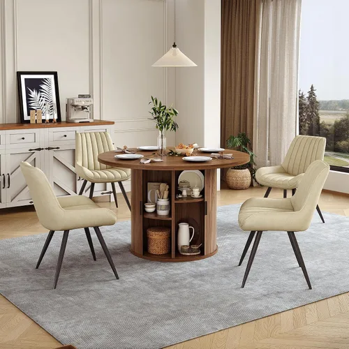 Miniatura 5 de Miereirl Moderno juego de comedor de 5 piezas para mesa redonda de madera de 4,47.24 pulgadas con estante de almacenamiento semiabierto y puerta