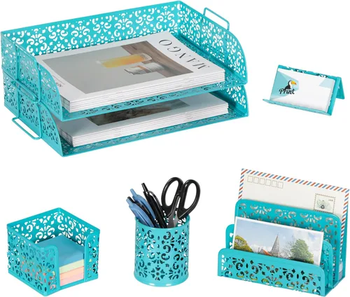 Miniatura 11 de EasyPAG Set organizador de escritorio 5 en 1 – Incluye 2 Charolas tamaño papel Carta, Clasificador de cartas, soporte de bolígrafos, recipiente