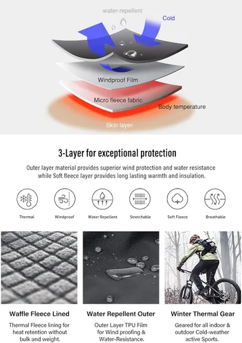 Miniatura 3 de TSLA - Pantalones deportivos de ciclismo antiviento y térmicos para hombre, forrados de vellón, para exteriores, para el invierno y clima frío