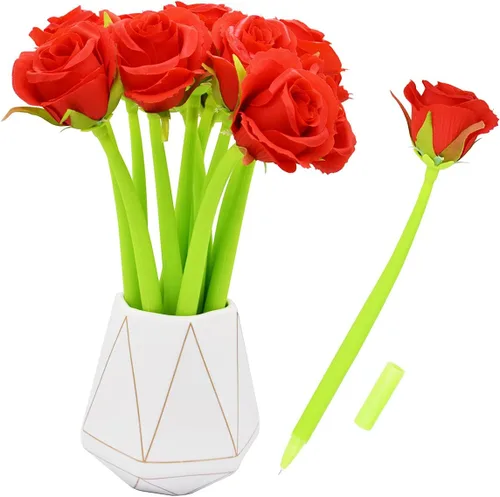 Miniatura 8 de 12 bolígrafos creativos de tinta de gel con flores artificiales, color negro líquido, tinta de gel de 0.020 in, para niñas y mujeres, suministros