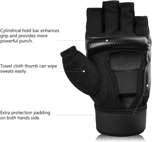 Miniatura 4 de Xinluying Saco de boxeo artes marciales mixtas Sparring Grappling Muay Thai Taekwondo entrenamiento guantes de piel sintética – Muñequeras Negro