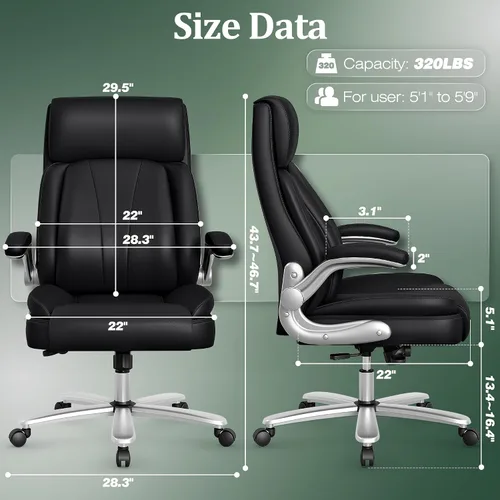 Miniatura 3 de Silla de oficina ejecutiva, silla de escritorio ergonómica, silla de computadora cómoda resistente de 500 libras con soporte lumbar ajustable