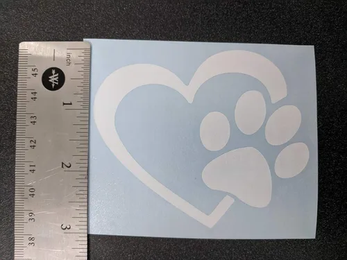 Miniatura 8 de Paquete de 4 calcomanías de patas: patas de perro, amor con pata, latido del corazón de la pata, huellas de patas (blanco, pequeño ~ 3.5 pulgadas)
