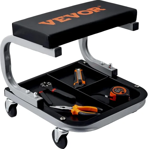 Miniatura 9 de VEVOR: asiento rodante tipo enredadera para garaje/taller, taburete rodante acolchado con capacidad de 250 libras con bandeja de almacenamiento