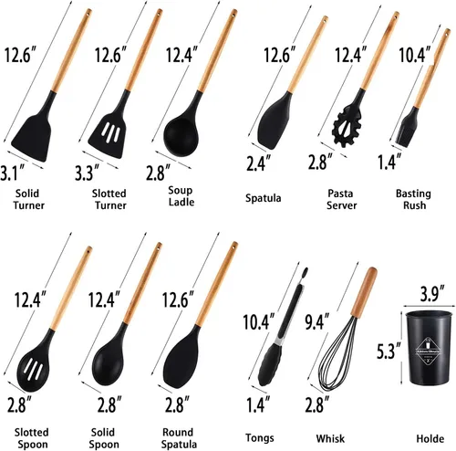 Miniatura 2 de Juego de utensilios de cocina, juego de utensilios de cocina, cuchara, espátula, 446 ℉ resistente al calor, 12 piezas antiadherentes de silicona