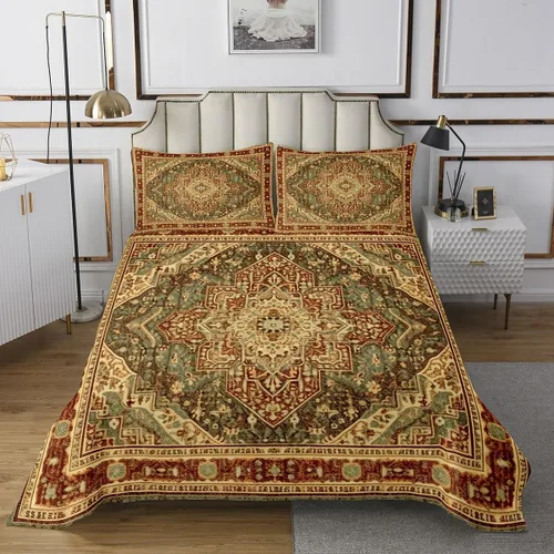Miniatura 2 de Erosebridal Juego de ropa de cama oriental tamaño King, vintage, juego de colcha Art Deco de terracota, juego de edredón estético hippie
