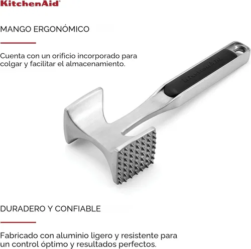 Miniatura 2 de KitchenAid Ablandador de carne gourmet de múltiples caras para golpear carnes, nueces, mariscos, etc., agujero para colgar para un fácil