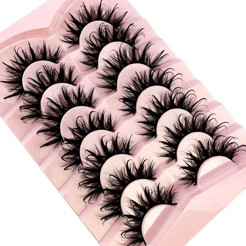 Miniatura 4 de 7 pares de pestañas de ojo de gato, pestañas postizas naturales 3D, pestañas postizas 5D esponjosas y suaves cruzadas, pestañas de manga cruzadas