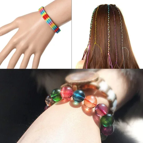 Miniatura 5 de Dreamtop Cuerda elástica de 0.039 in, cuerda elástica de cuentas de arcoíris de 328.1 ft para pulsera, cuerda elástica de cuentas de poni para hacer