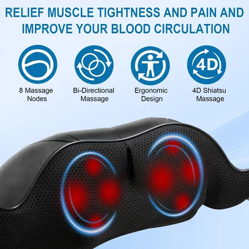 Miniatura 3 de Shiatsu Masajeador de cuello y hombros con calor, masajeador de espalda, masaje eléctrico de tejido profundo 3D para piernas de hombro, alivio