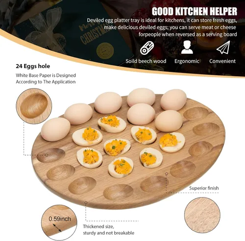 Miniatura 4 de Lounsweer Bandeja reversible de madera para huevos y charcutería, bandeja gruesa para encimera, refrigerador, contenedor de huevos de gallina