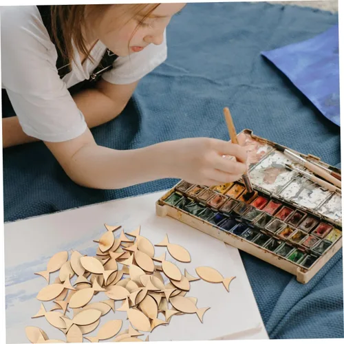 Miniatura 7 de EXCEART Recortes de pescado únicos para decoración de rebanadas de madera, chips de grafiti, 100 piezas de manualidades para niños y niñas y adultos
