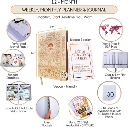 Miniatura 2 de Planificador de vida: Planificador semanal y mensual de lujo sin fecha, un viaje de 12 meses para aumentar la productividad, la felicidad y mejorar