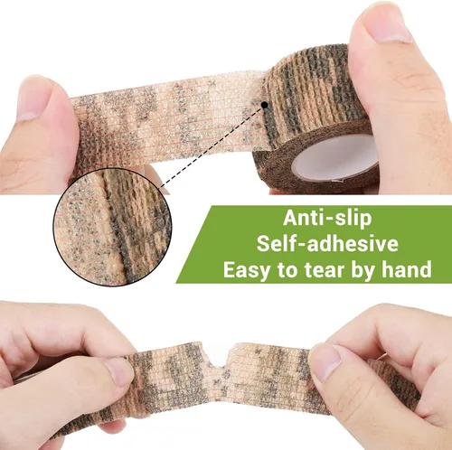 Miniatura 2 de Cinta adhesiva de camuflaje de 6 rollos, 1/2/3/4 pulgadas x 14.8 pies, vendaje autoadhesivo de camuflaje para acampar al aire libre, tira elástica