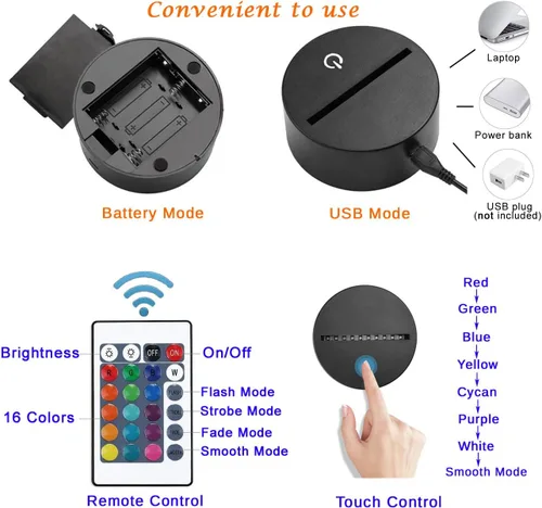 Miniatura 4 de Luz nocturna de ilusión 3D de gato, lámpara de noche LED regulable de 16 colores con control táctil y remoto, USB y alimentada por batería