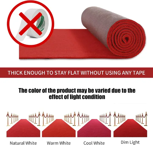 Miniatura 3 de HOMBYS Alfombra roja extra gruesa de 450 GSM de 2 x 15 pies para fiestas y eventos, alfombra de fieltro resistente para pasarela para pasillos, Rojo