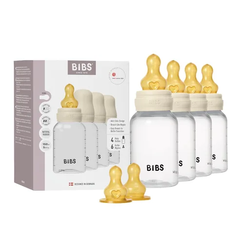 Miniatura 17 de BIBS Biberón para bebé 5 oz / 150 ml de goma natural de látex con pezón - Anti-cólico, libre de BPA, pezón redondo, flujo lento, ligero y fácil
