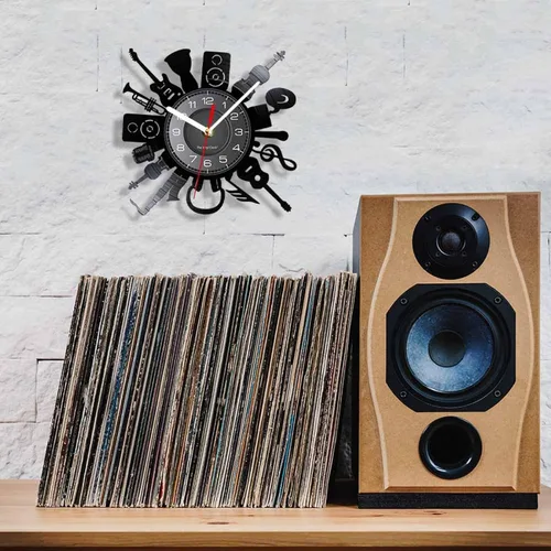 Miniatura 4 de Reloj de pared de 30 pulgadas, tema de instrumentos musicales, negro, unisex