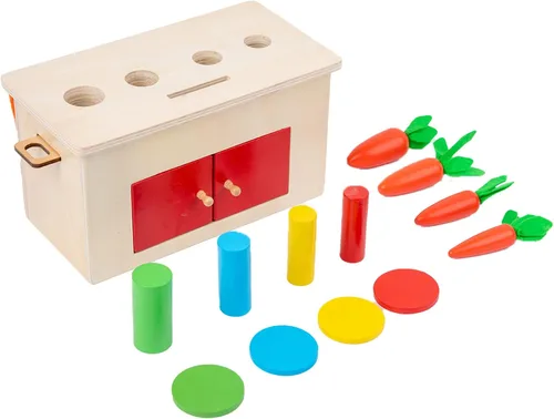 Miniatura 7 de Adena Montessori Kit de juego 4 en 1 para bebés y niños pequeños, de 6 a 12 meses a 3 años, incluye caja de monedas, cilindro, caja de zanahoria