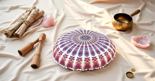 Miniatura 3 de CRAFT KALA 32" Funda de cojín redonda grande para piso bohemia, funda de puf bohemio mandala, funda de almohada para meditación, cojines para Nuevo